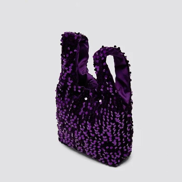 NWT Zara purple velvet sequin small bucket bag - Picture 4 of 8